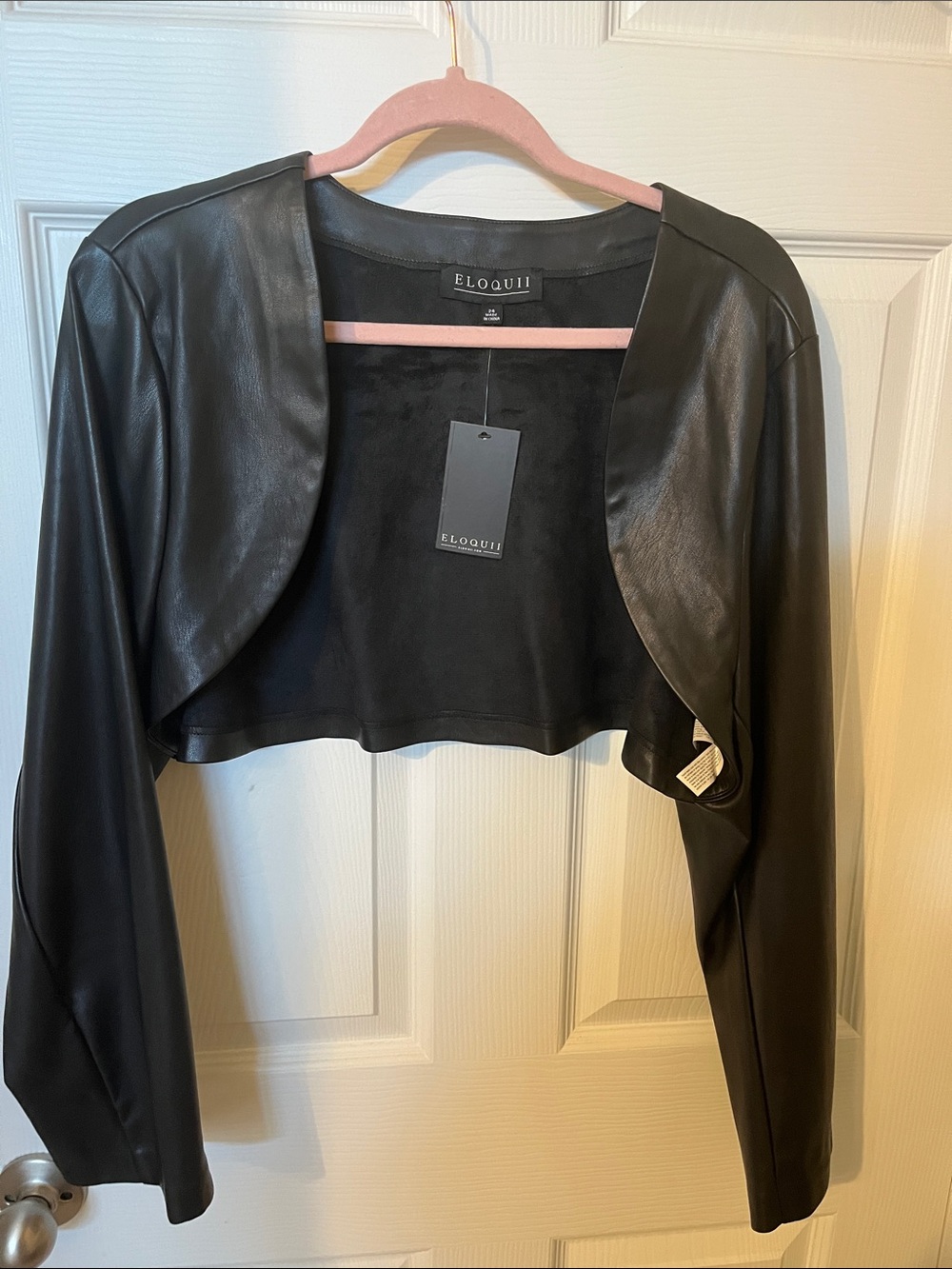 Eloquii Black Cropped Leather-Look Jacket